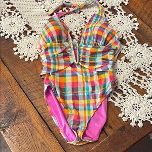 Colorful Plaid Halter Swimsuit